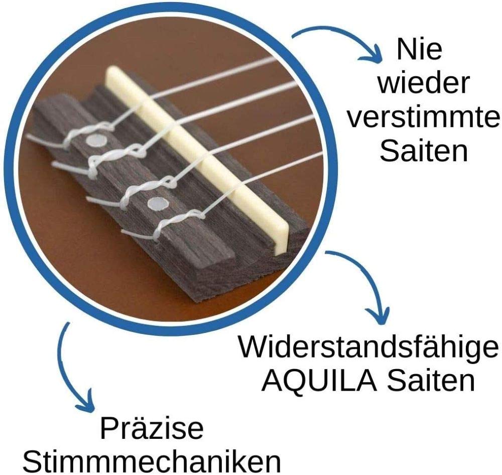 CASCHA Sopran Ukulele Set Italienisch für Kinder & Erwachsene I Starter Kit mit 3 Plektren Tasche Lehrbuch Lernvideos über QR-Code I Stimmgerät I Aquila Saiten I Kleine Hawaii Gitarre I Cappuccino, 0