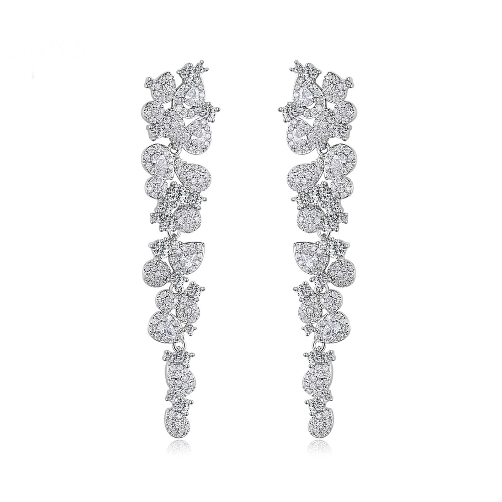 Zirkonia Ohrringe Hängend, Ohrstecker Damen Elegant Versilbert 11.2MM Silber Modeschmuck Geschenke
