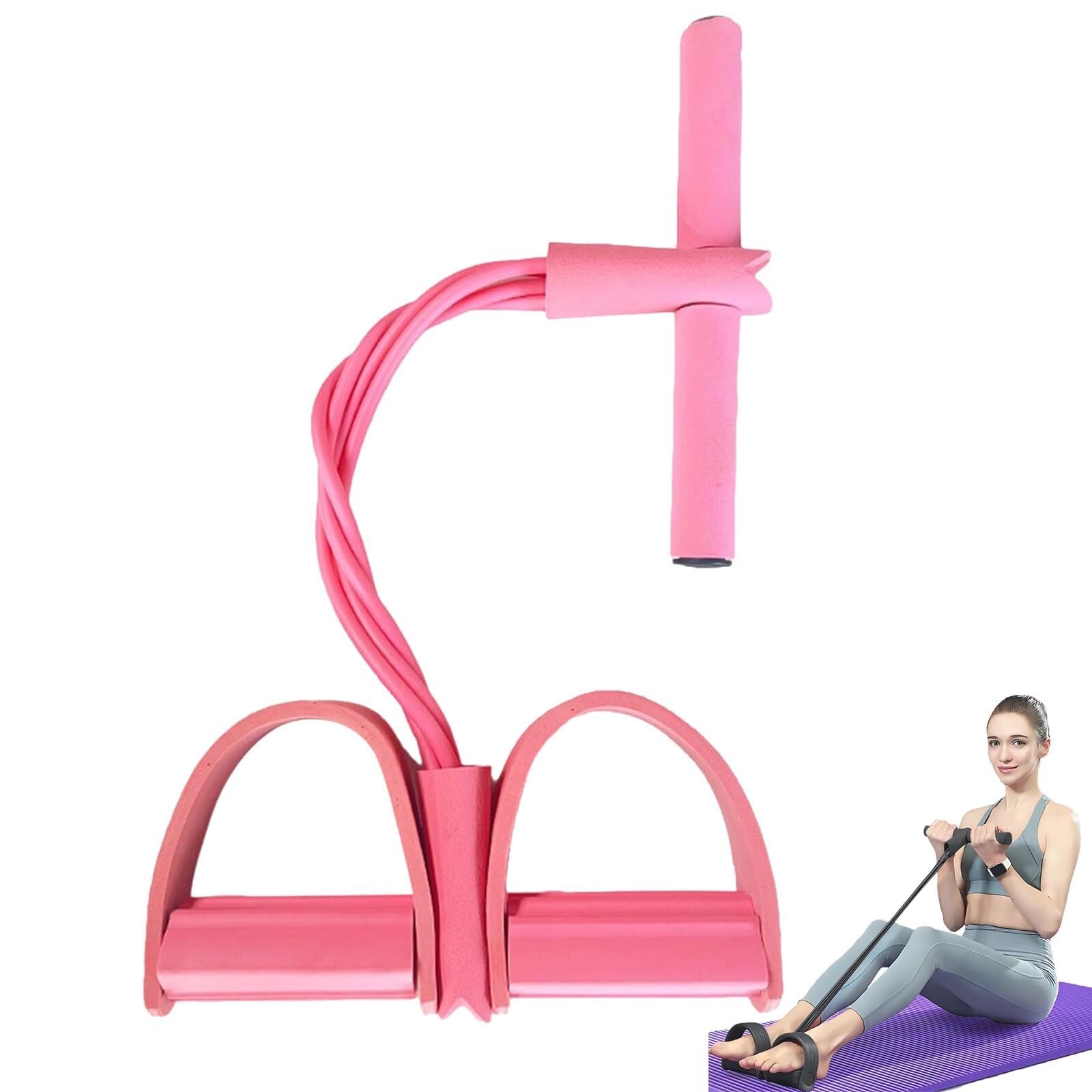 Saludea Gentle Fit Elastic Foot Resistance Band, 21 Fitness Resistance Bands, 4/6 Tube Pedal Ankle Puller, Sit Up Exercise Equipment AB Training Auxiliary Device Workout Equipment(Pink,6 tube)