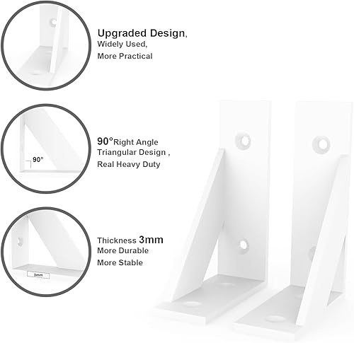 Miniatura 10 de Soportes de estante, soporte de estante blanco de 6 x 4 pulgadas, soporte de estante soportes de ángulo triangular de 90 para estantes, estante