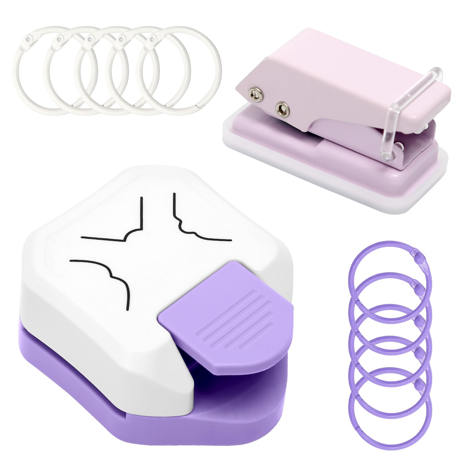3 in 1 Decorative Corner Cutter, Paper Craft Tool with Single Hole Punch & 10 Binder Rings, 3 Pattern Corner Designs for Scrapbooking, Card Making & Journaling