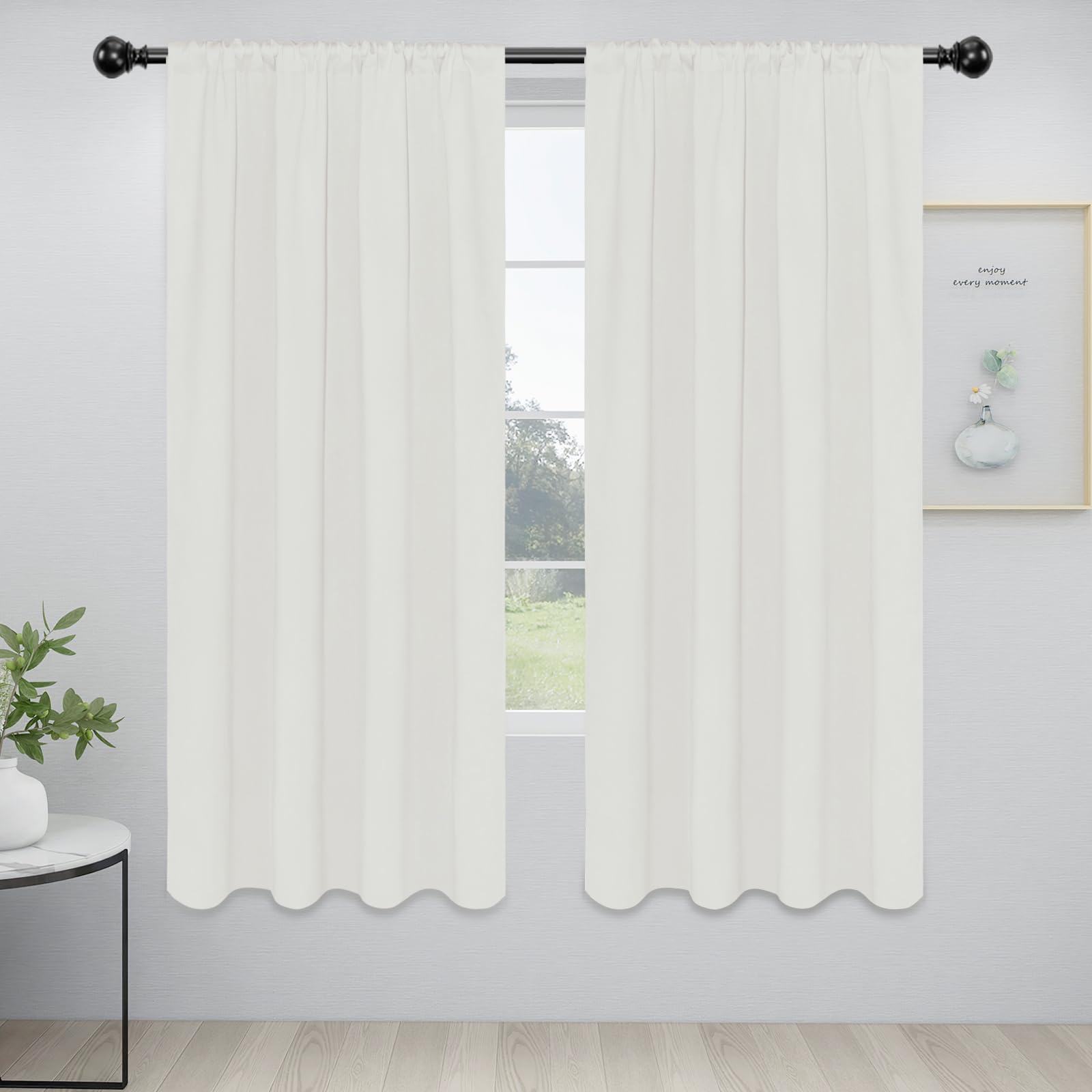 Easy-Going Rod Pocket Blackout Curtains for Bedroom, Room Darkening Window Curtains for Living Room, Thermal Insulated Noise Reduction Solid Window