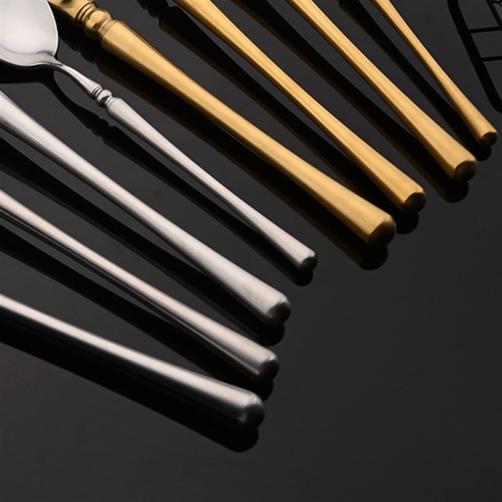 1/2/4/6 Set Geschirr Schwarz/Gold Matt Geschirr Besteck Set 304 Edelstahl Messer Gabel Schaufel Besteck (Farbe: Silber, Größe: 1Set) (Schwarz, Gold 4Set)