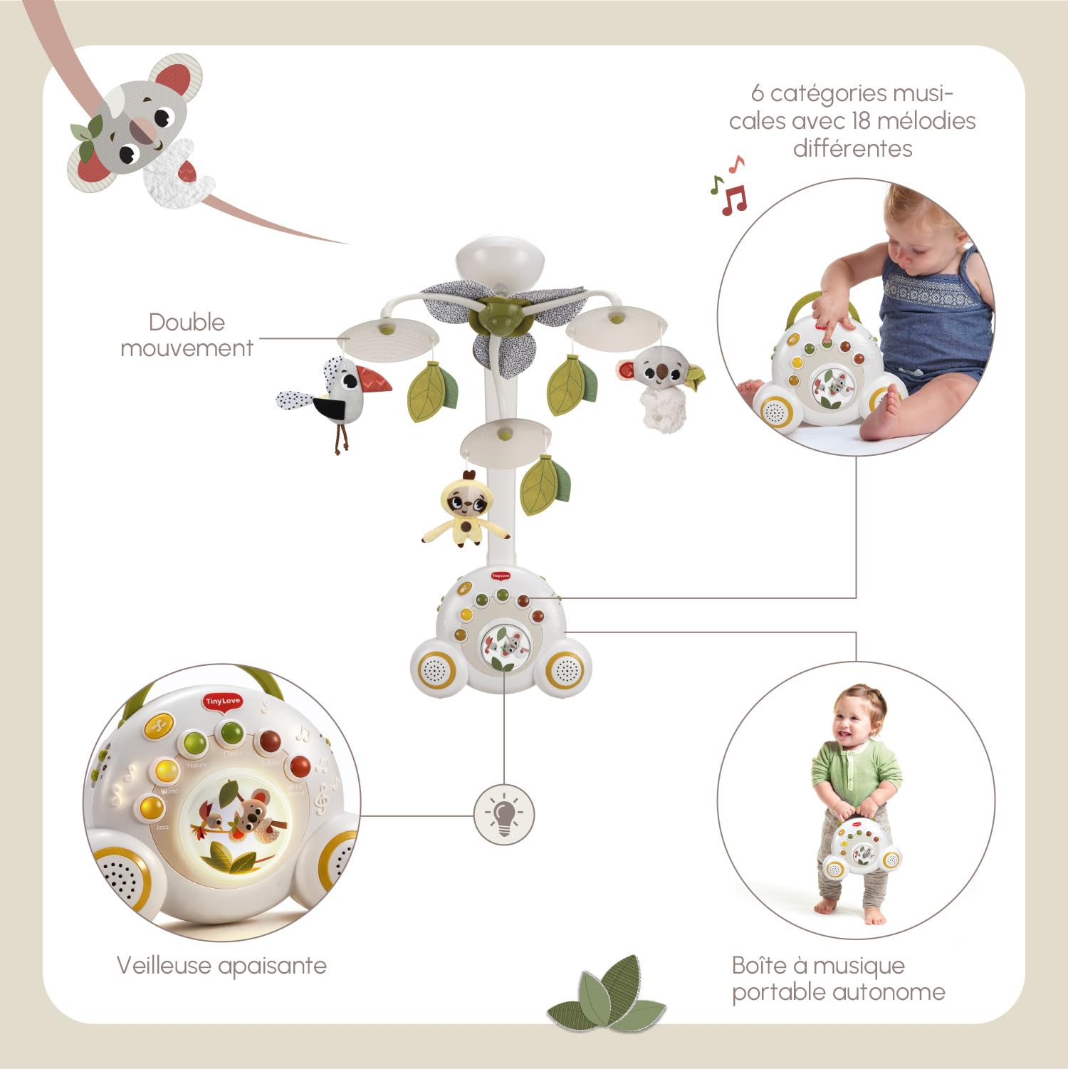Tiny Love Soothe 'n Groove Mobile Musical 2-en-1 Bébé 0 mois+ Boho Chic