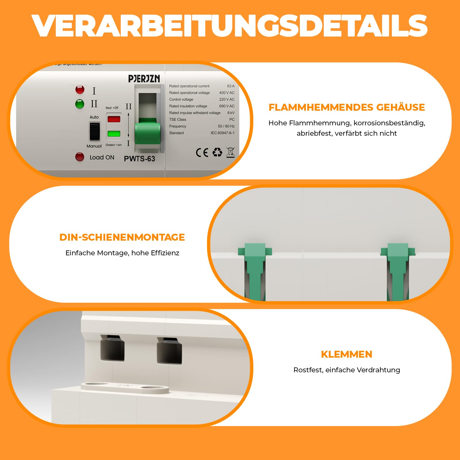 ATS Automatischer Umschalter 4P 63A 400V AC, 4-poliger Notstrom Umschalter für Netzvorrangschaltung