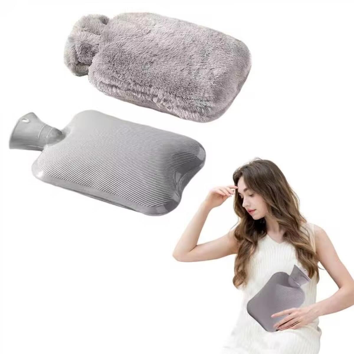 Goodern 1000ML Hot Water Bottle with Soft Cover,Leakproof Hot Water Bag Long Plush Warm Hand Pouch,Reusable Hot Water Pouch for Women and Girl,Portable Hot Water Bag for Office,Home,Bed Ect-Grey