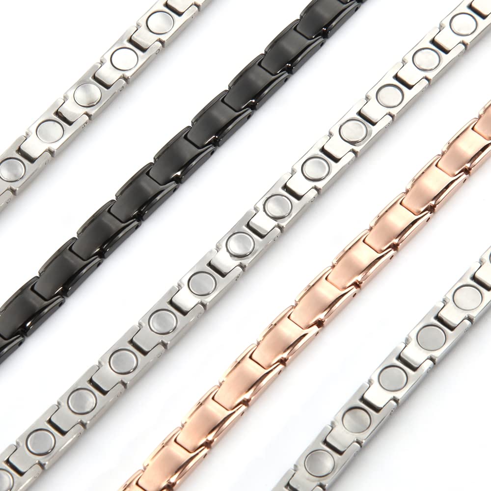 Pulsera de terapia magnética para alivio del dolor, pulseras magnéticas para artritis y túnel carpiano, longitud ajustable con herramienta de tamaño (negro)