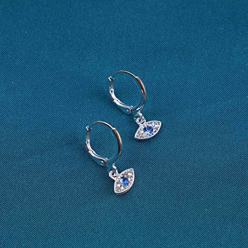 Vintage Cz Evil Eye Dangle Earrings Silver Tiny Evil Huggie Hoop Earring Small Turkish Eye Earring Crystal Lucky Eye Charm Earrings Jewelry for Women (Silver)4