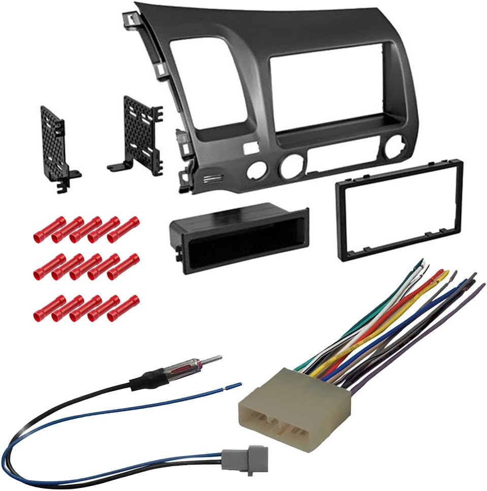 CACHÉ KIT299 Bundle with Car Stereo Installation Kit for Honda Civic 2006 – 2011 in Dash Mounting Kit, Antenna, and Harness for Single/Double Din Radio Receivers (4 Item)