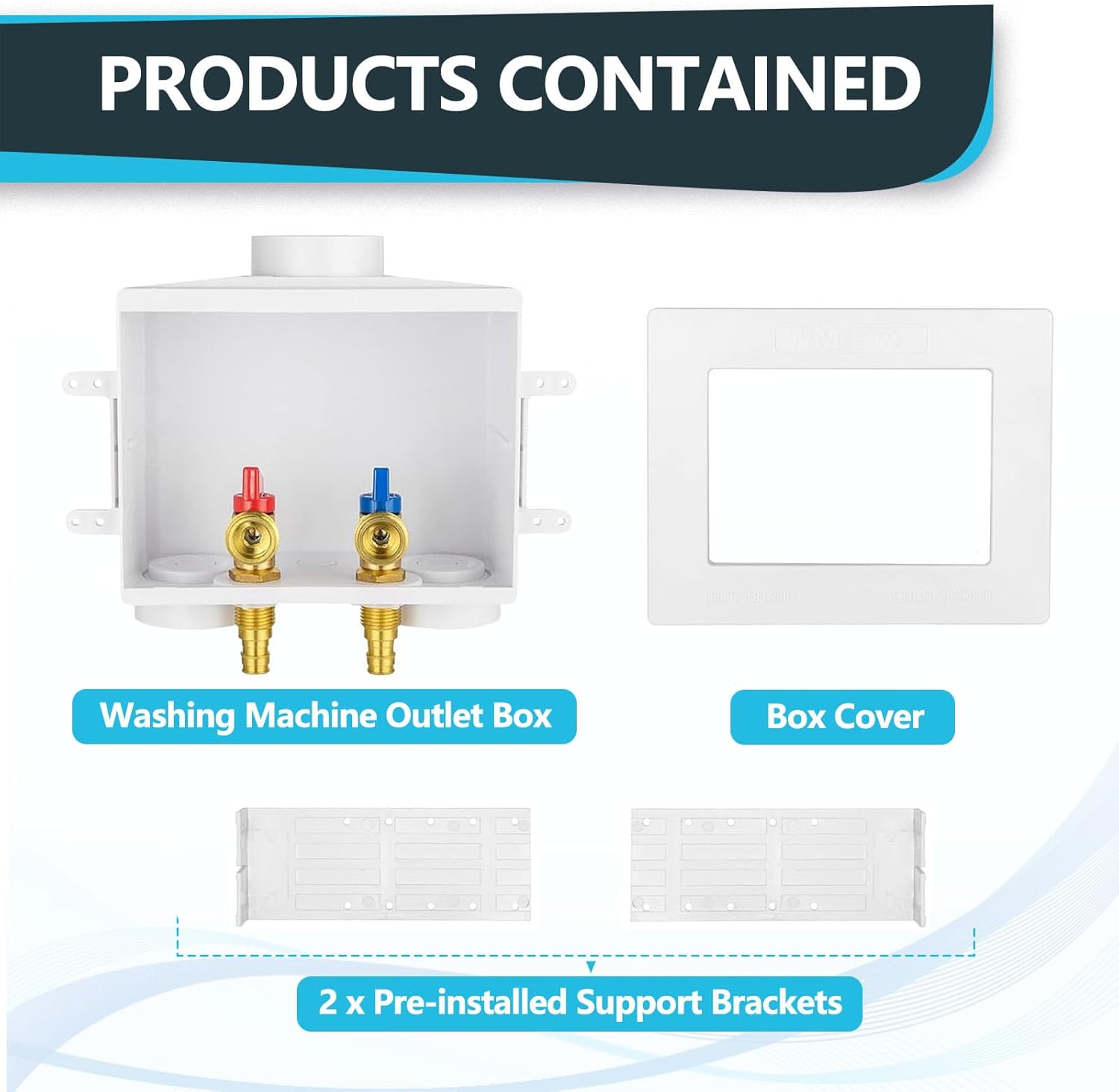 Washing Machine Outlet Box, Double Drains, 1/2 Inch Pex-A Inlet x 3/4 Inch MHT Outlet Connection, Laundry Washer Valve Outlet Box (Pack of 50)