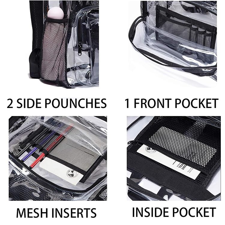 Clear Backpack Heavy Duty PVC Transparent Backpack with Reinforced Strap Stitches & Large Capacity for College Workplace Security - Black3