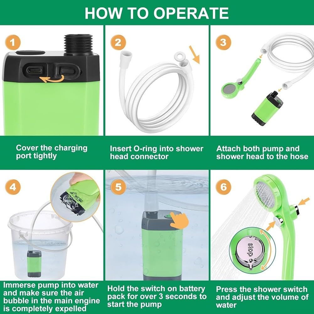 Doccia per Portatile 8000mAh Ricaricabile USB Doccia per Portatile