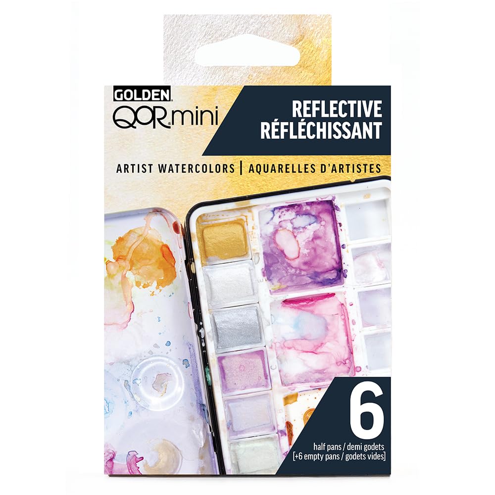 QoR Reflektierendes Halbschalen-Set von Gold, 6 halbe Wasserfarben, professionelles Aquarellfarben-Set