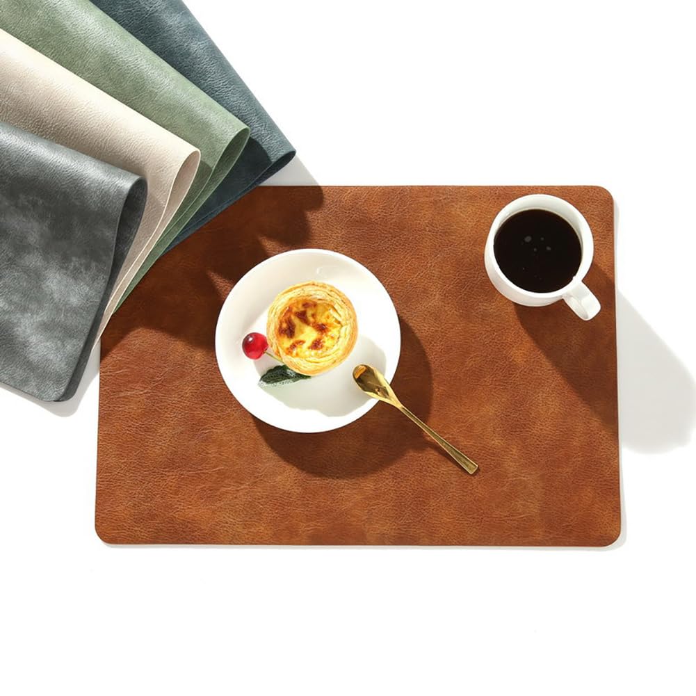 Manteles Individuales De Cuero Grandes|Tapete para Mesa De Centro De Diseño Moderno De Doble Cara|Tapete para Platos Lavable Impermeable para Cocina|43x30Cm(16,9X11,8 Pulgadas),Marrón,8 Piezas