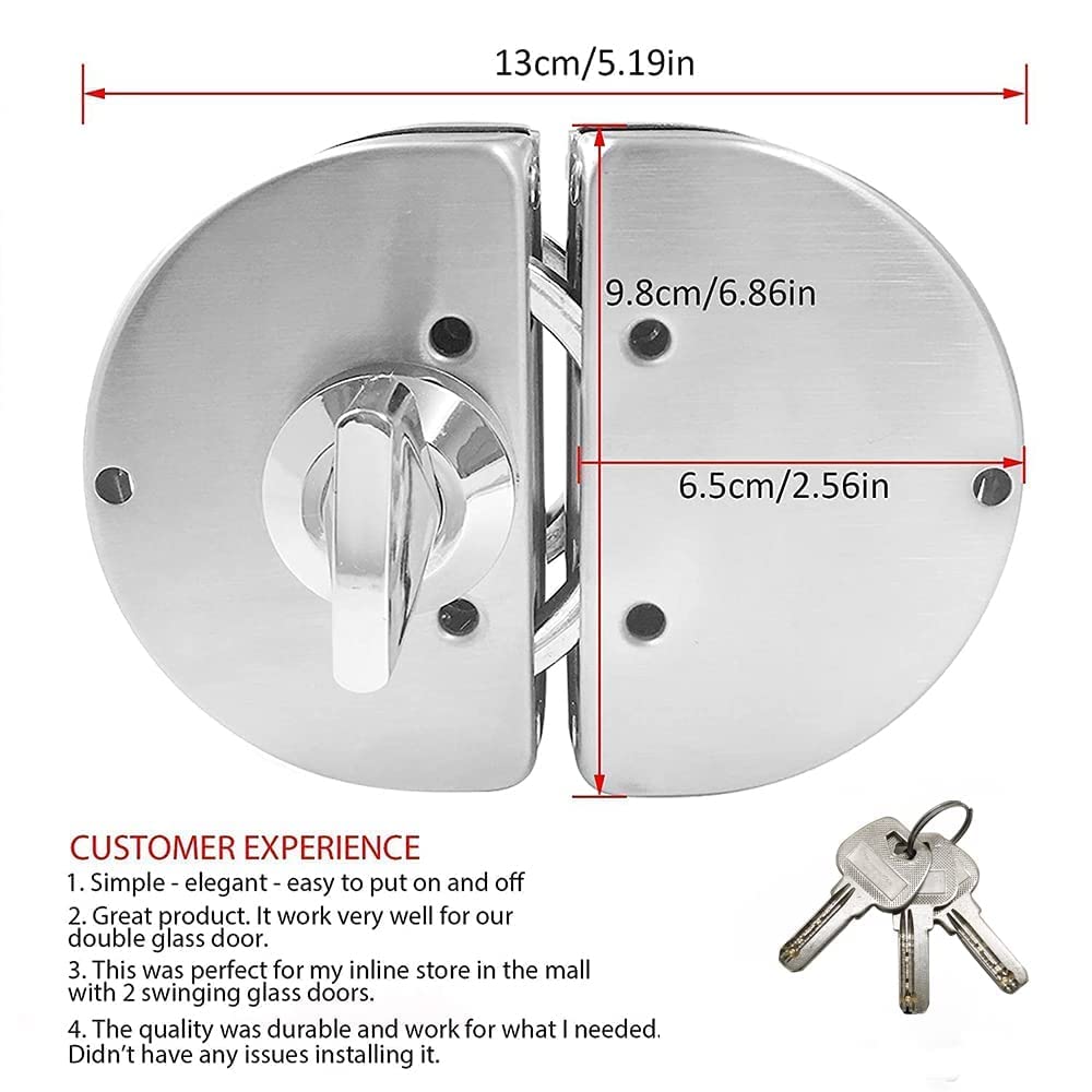 Volo Glass Door Lock | one Side Key, one Side knob, Stainless Steel (Glass Door Lock) - Silver — Amazon image 2