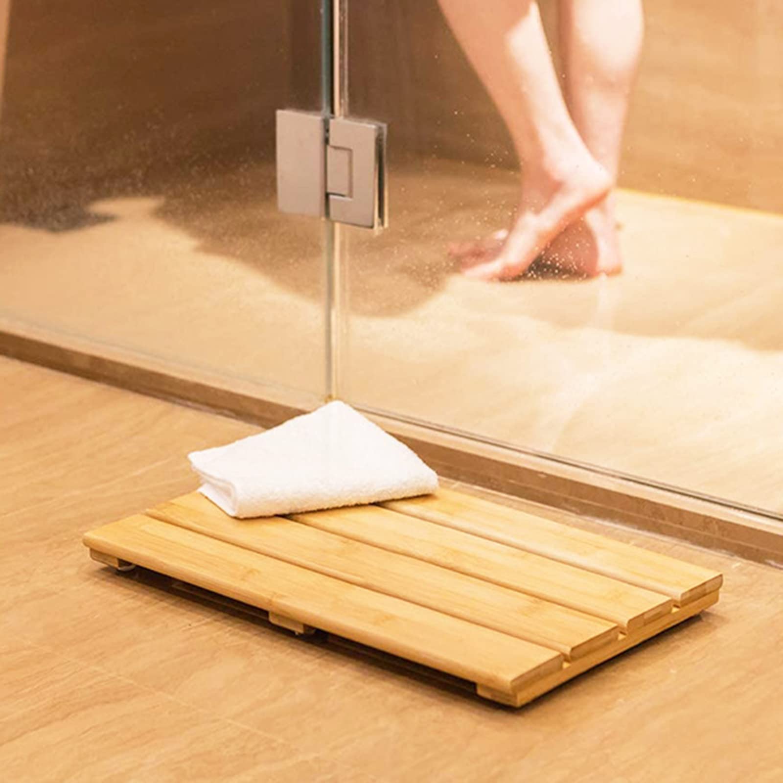 Pedana Doccia in Legno,Tappetino da Bagno in Legno di bambù,per Interni Ed Esterni, Antiscivolo, per Doccia, Vasca Personalizzabile,60x60cm/24x24in