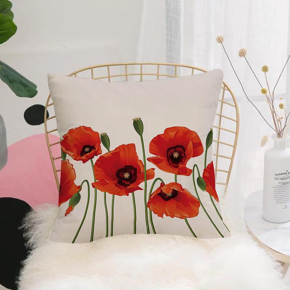 HYOSXW Cushion Cover,Throw Pillow Case Home Decorative for Living Room Bedroom Sofa Chair 16X16 Inch,PoppiesA painting of bright red peonies on a white background.,Pillowcase 40X40cm
