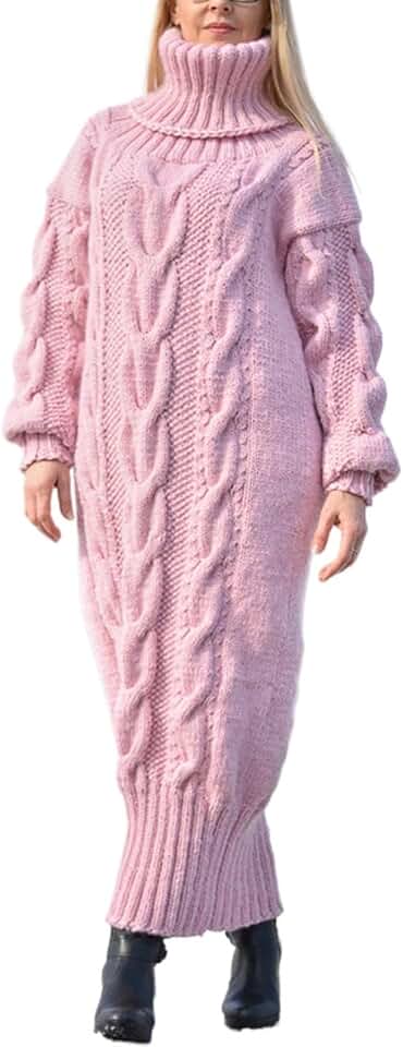 Vestido longo feminino de tricô com gola alta e manga comprida para uso casual outono inverno