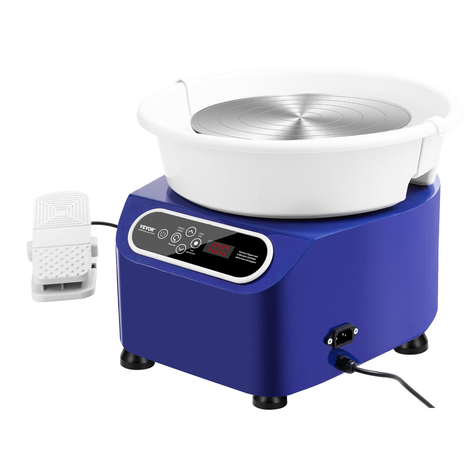 VEVOR Torno de Alfarería Eléctrico 280 mm 350 W con Pedal Pantalla Táctil LCD Mini Torno de Alfarería con 4 Patas de Soporte Rango de Velocidad de 50-300 rpm para Manualidades de Cerámica DIY, Azul