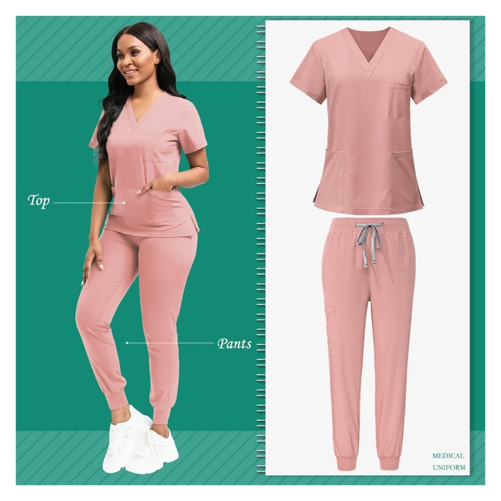 Uniforme Sanitario Conjuntos De Uniformes Médicos For Mujer, Uniformes De Enfermera, Accesorios, Camisetas con Cuello En V, Pantalones Deportivos