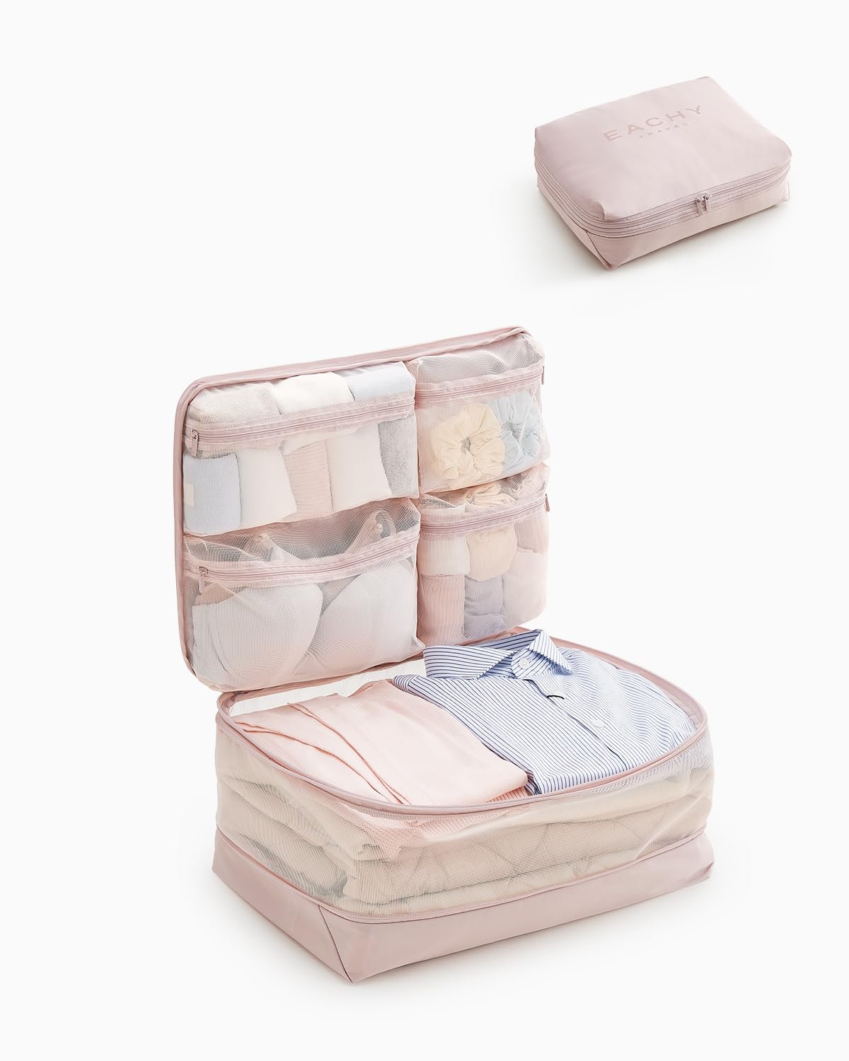 5-in-1 Compression Packing Cube, Hanging Luggage Organizer with 4 Compartments for Clothe…
