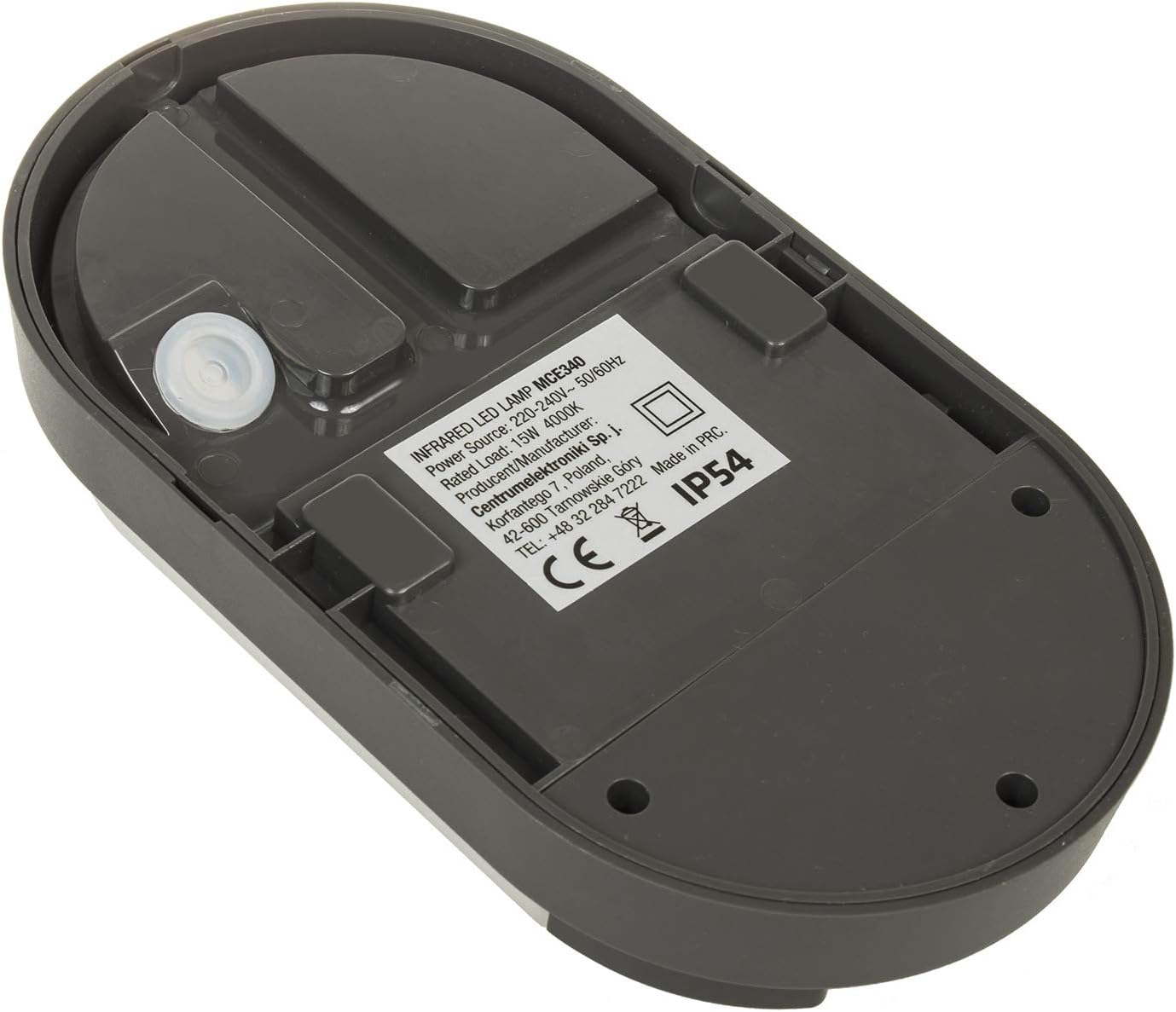 Back view of Maclean MCE340 LED Wall Light with product label