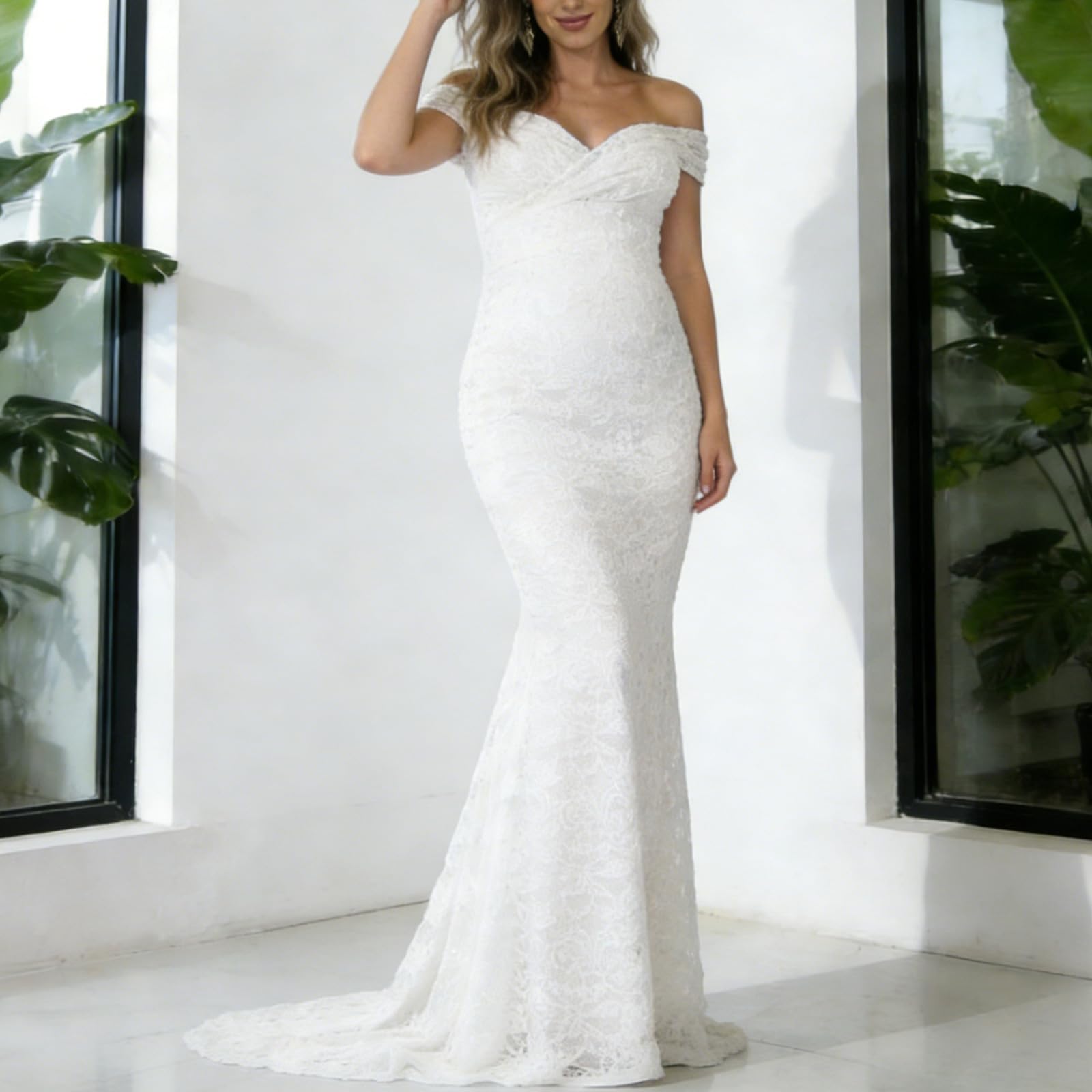 Abito premaman in acrilico traspirante con treno ampio ed elegante, perfetto per eventi formali, regalo elegante per gravidanza