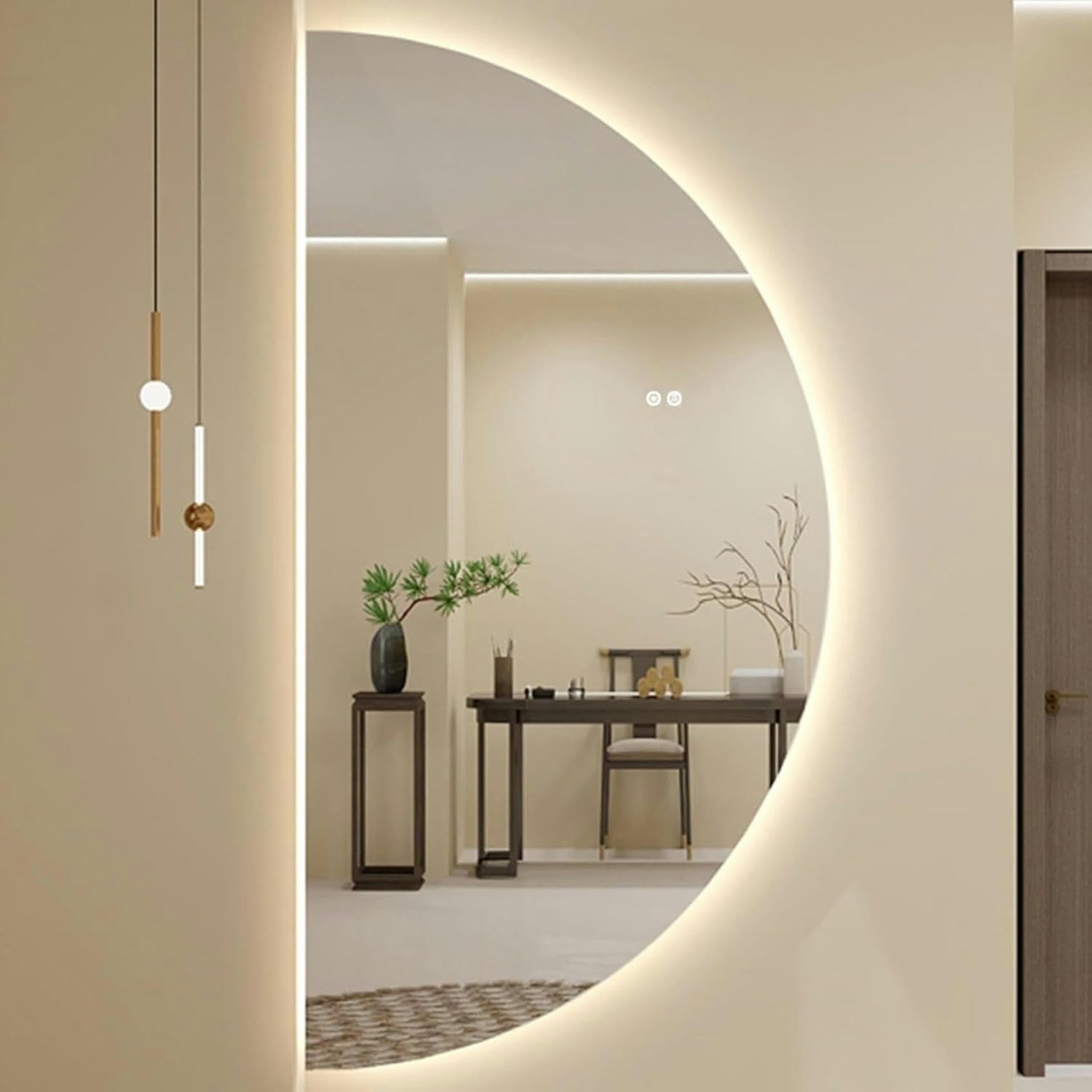 Miroir de salle de bain LED intelligent antivaho grand miroir mural irrégulier