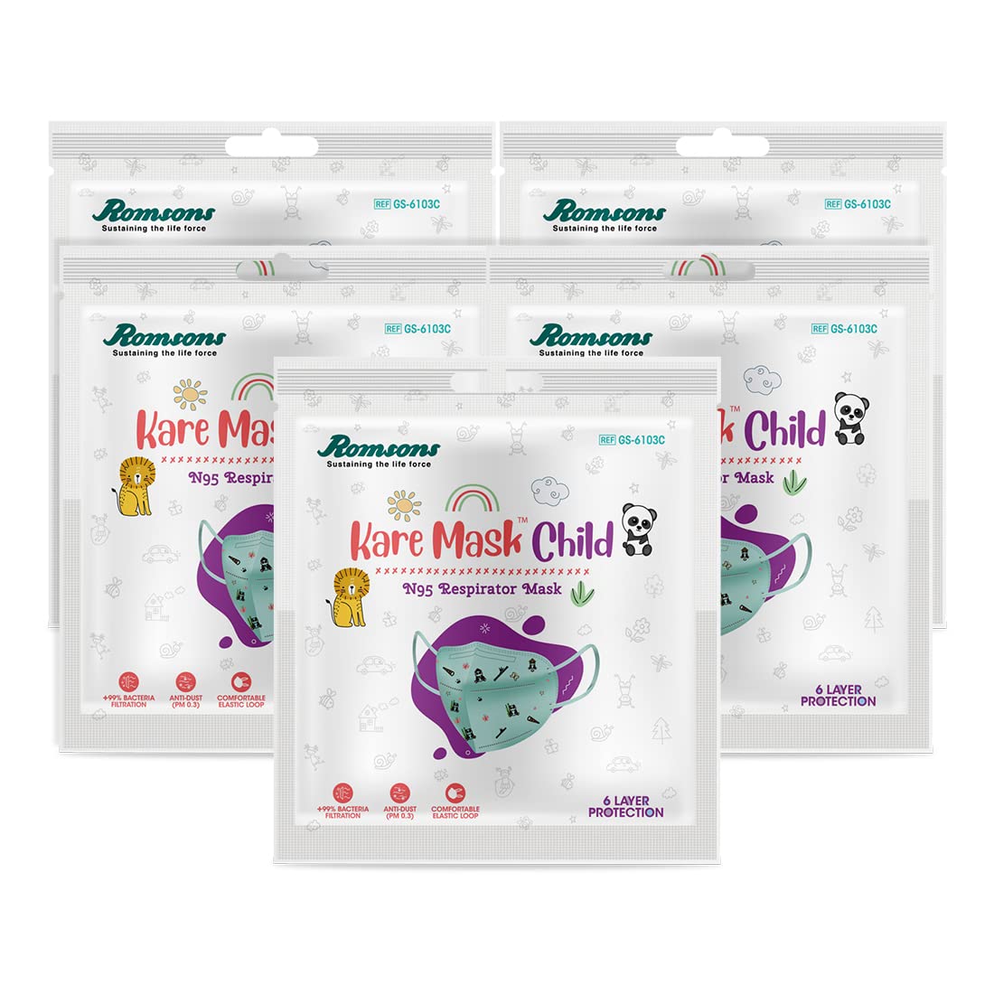 Romsons Kare Mask Child, Nonwoven Fabric N95 Respirators, Multicolor, Kids, 1 Pc/Pack (Pack Of 5) (B09JZHTX45) Amazon Price History, Amazon Price Tracker