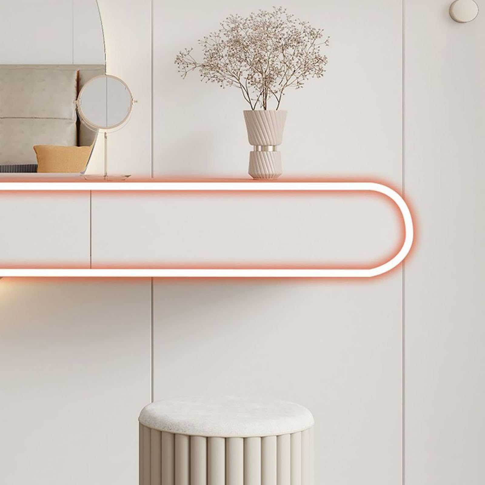 Tavolo da trucco illuminato a LED con specchio a corpo totale, tavolo da toeletta da parete per camera da letto e bagno, 2 cassetti, design elegante, 95 cm, per gli amanti del trucco