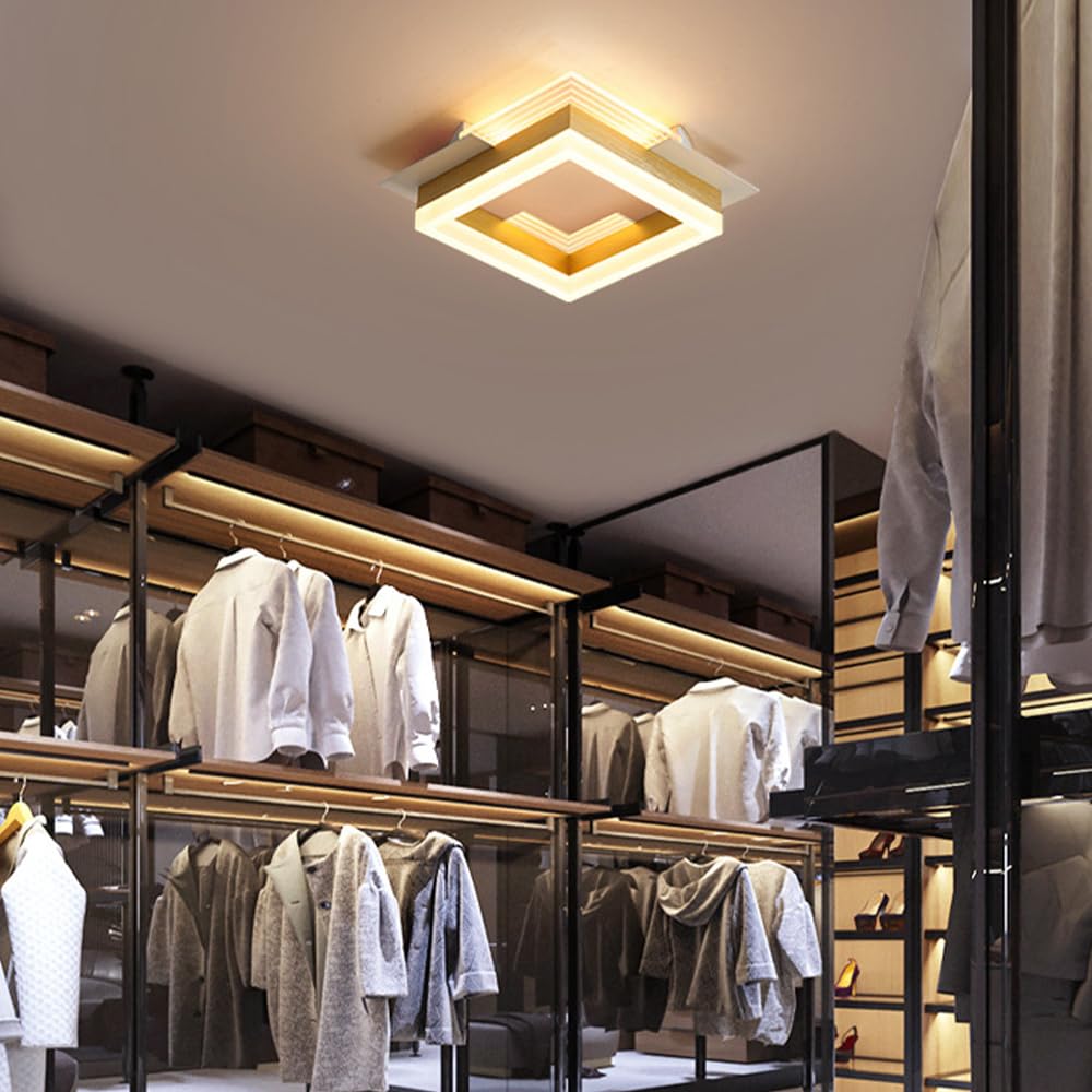 Nowoczesna Sufitowa Led 20 W, Sufitowa Do Korytarza, Półpłaska, Żyrandol Akrylowy W Kolorze Złotym, Do Montażu W Korytarzu, Blisko Sufitu/Kwadrat/3000 Tys.