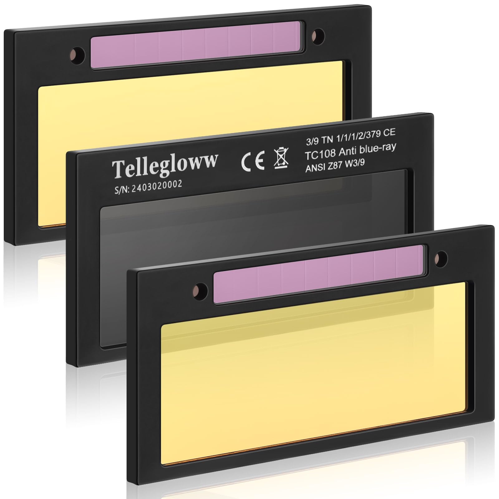 Tellegloww Juego de 3 lentes de soldadura doradas, de 2 x 4 1/4 pulgadas, lentes de soldadura de oscurecimiento automático dorado, filtro de soldadura para casco, tubo de soldadura automática, lente