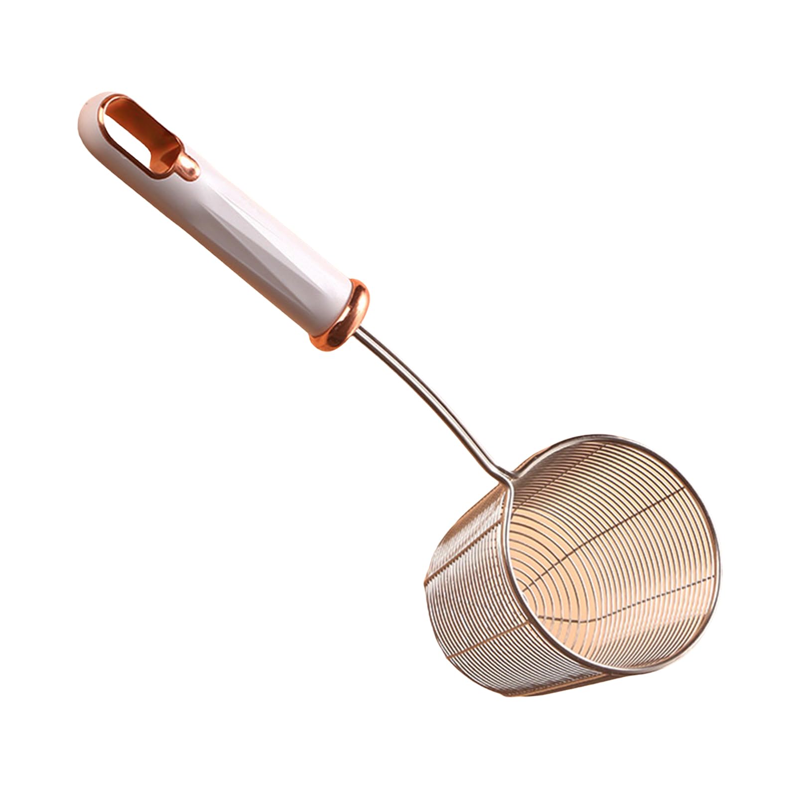 Buxuaaaa White Thickened Stainless Steel Wire Strainer Ladle Ergonomic Handle Colander Skimmer For Frying And Cooking Kitchen Tool Cooking Tool