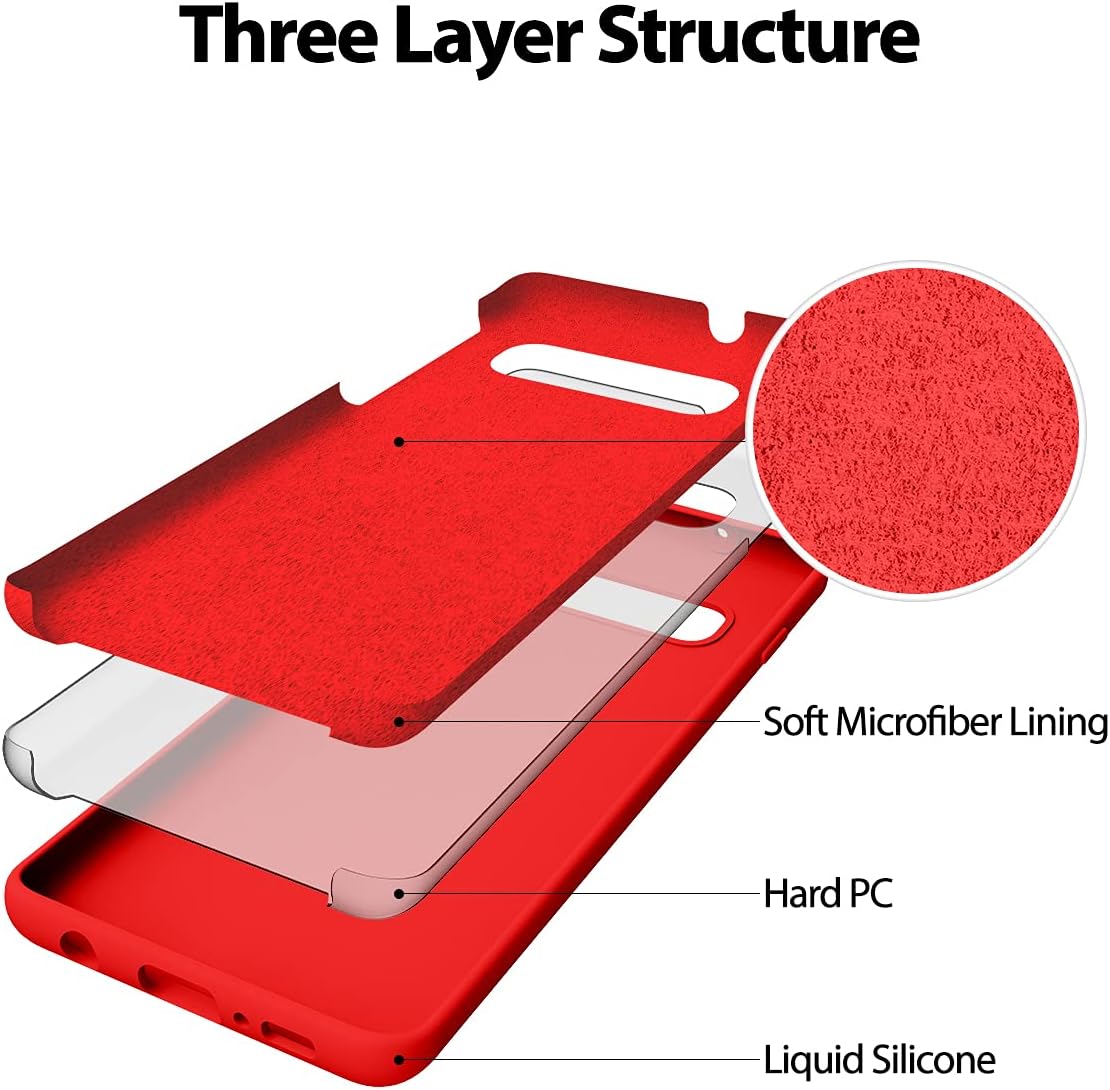 Goospery Liquid Silicone Case for Samsung Galaxy S10 (2019) 6.1 inch Jelly Rubber Bumper Case with Soft Microfiber Lining - Red