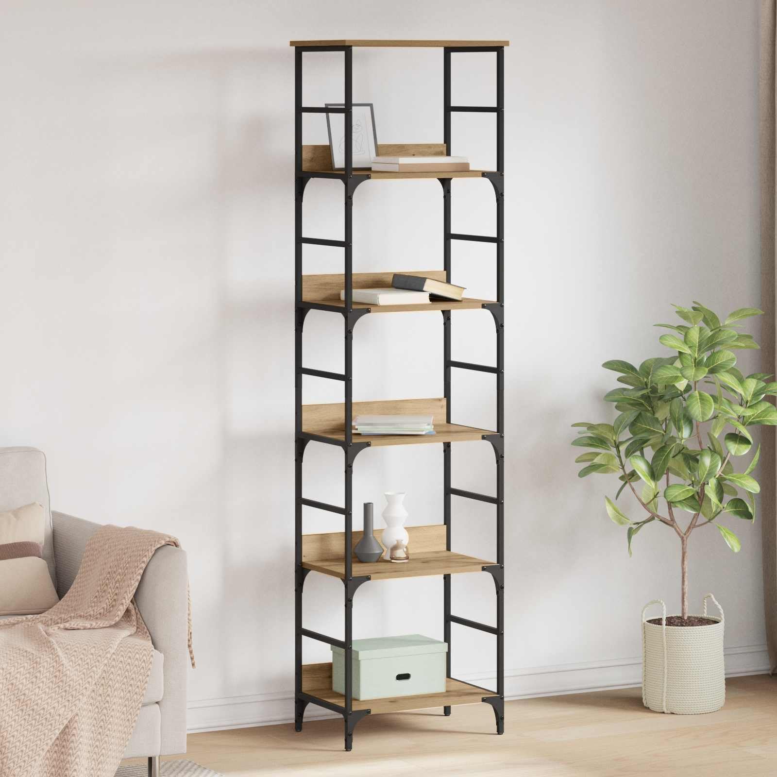 Libreria a 5 ripiani, 50 x 33 x 188,5 cm, in legno, moderna scaffale con gambe in metallo robuste, ideale come divisorio o portaoggetti per soggiorno, ufficio, cameretta dei bambini e