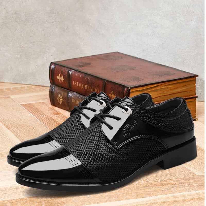 Casual Business Oxford Dress Shoes for Men Comfortable Chunky Heel Simple Lace-up Lug Sole Leather Formal Oxfords Shoes for Office Work2
