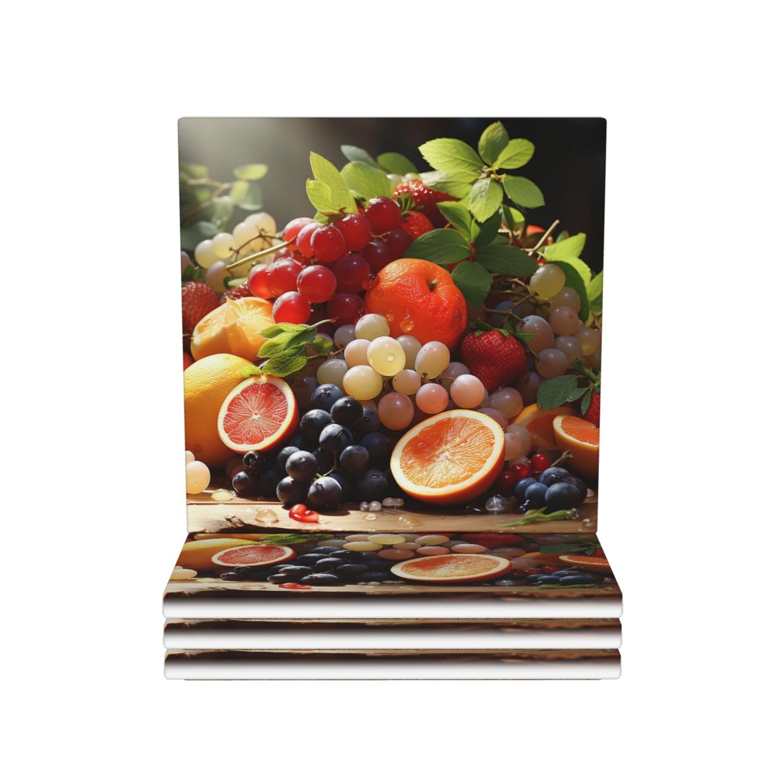 Drink Coasters Set of 4 Ceramic Coaster Fruits Coasters for Drinks Cups Mugs Mat Pads Absorbent Non-Slip Decorative Cup Coaster for Coffee Table Kitchen Bar Home Decor