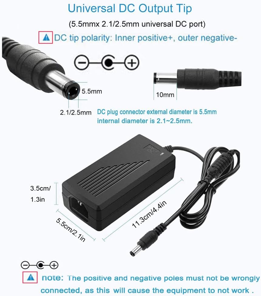 12Volt 5A Power Supply 60W AC DC Adapter Converter 100V-240V AC to DC 12 Volt 5 Amp Power Adapter Supply Transformer 5.5mmX 2.5mm 2.1mm Plug for 12V LED Strip Lights Security Camera