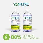 SoPure 2X945 mL Lavande liquide Hand Sanitizer Recharges Bouteilles (avec un vaporisateur de taille de voyage gratuite) - Ingrédients végétaux naturels & Enrichi en vitamine E - Hydratant non collant
