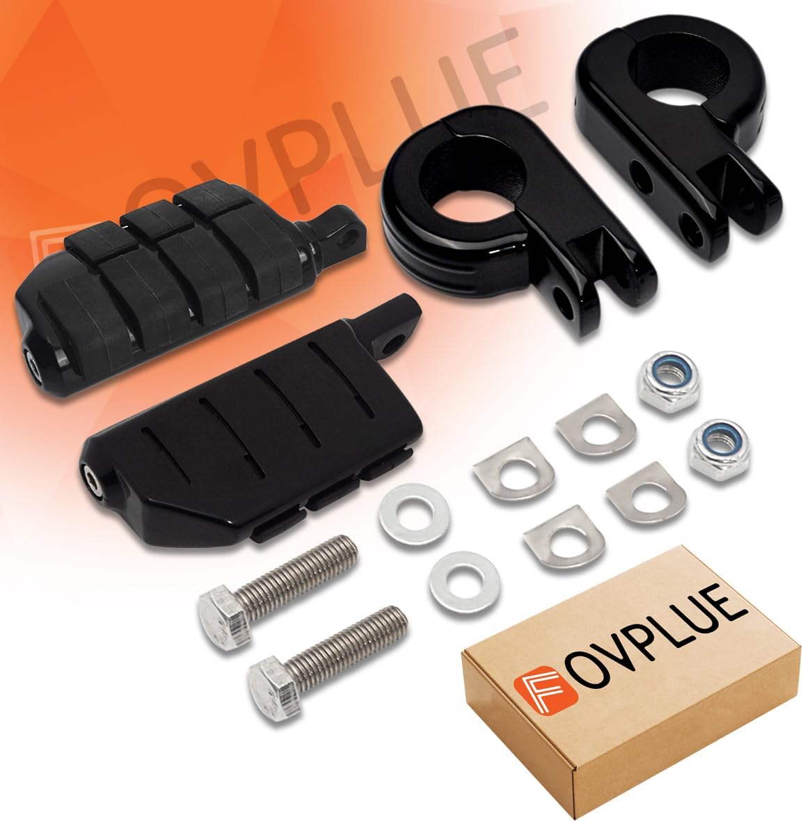 FOVPLUE 1.25" Highway Footpegs, Adjustable Footrest w/Mounting P-Clamps for Harley Touring Softail Dyna Sportster Honda Kawasaki Suzuki Yamaha Indian Victory w/1-1/4" Engine Guard, Gloss Black#3