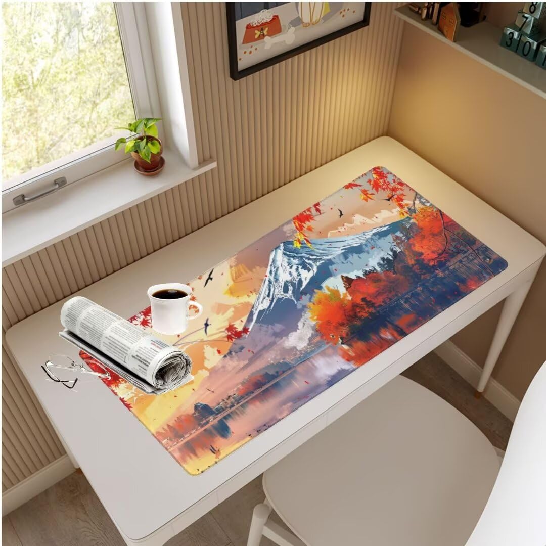 Podkładka pod mysz XXL 1500 x 800 x 3 mm Jesienna podkładka pod mysz do biura, japońska podkładka pod mysz krajobrazową, podkładka pod mysz dla graczy XXL, antypoślizgowa podstawa, do domu/dekoracji