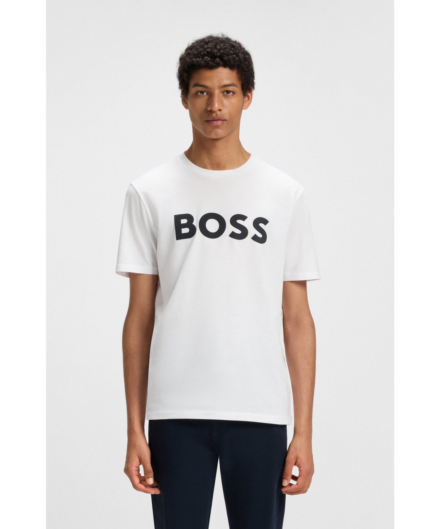 BOSS Thinking 1 t-shirt męski z bawełnianego dżerseju z gumowanym nadrukiem logo, White100, XL