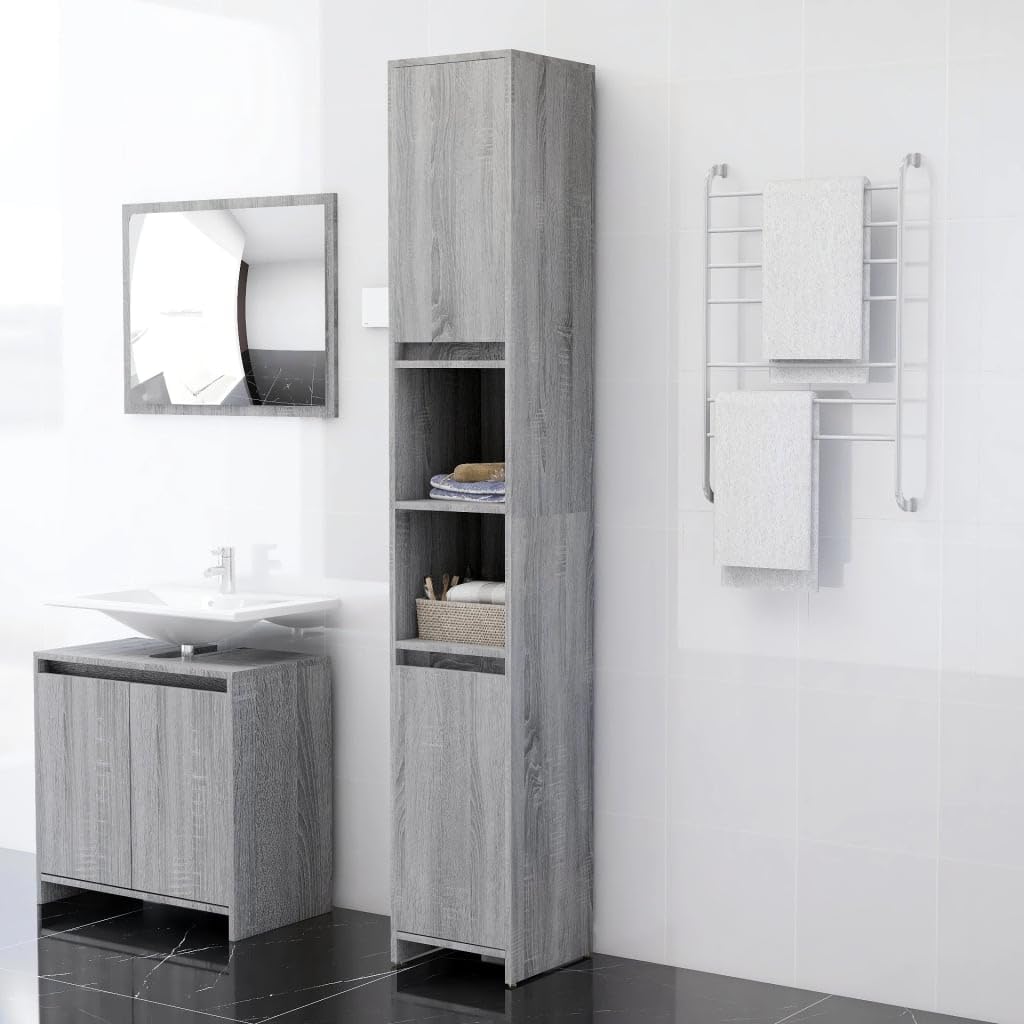 vidaXL Armario de Baño Mueble Lavadora Estante Aseo Colada Inodoro Ducha WC Bañero Almacenamiento Madera Contrachapada Gris Sonoma 30x30x183,5 cm