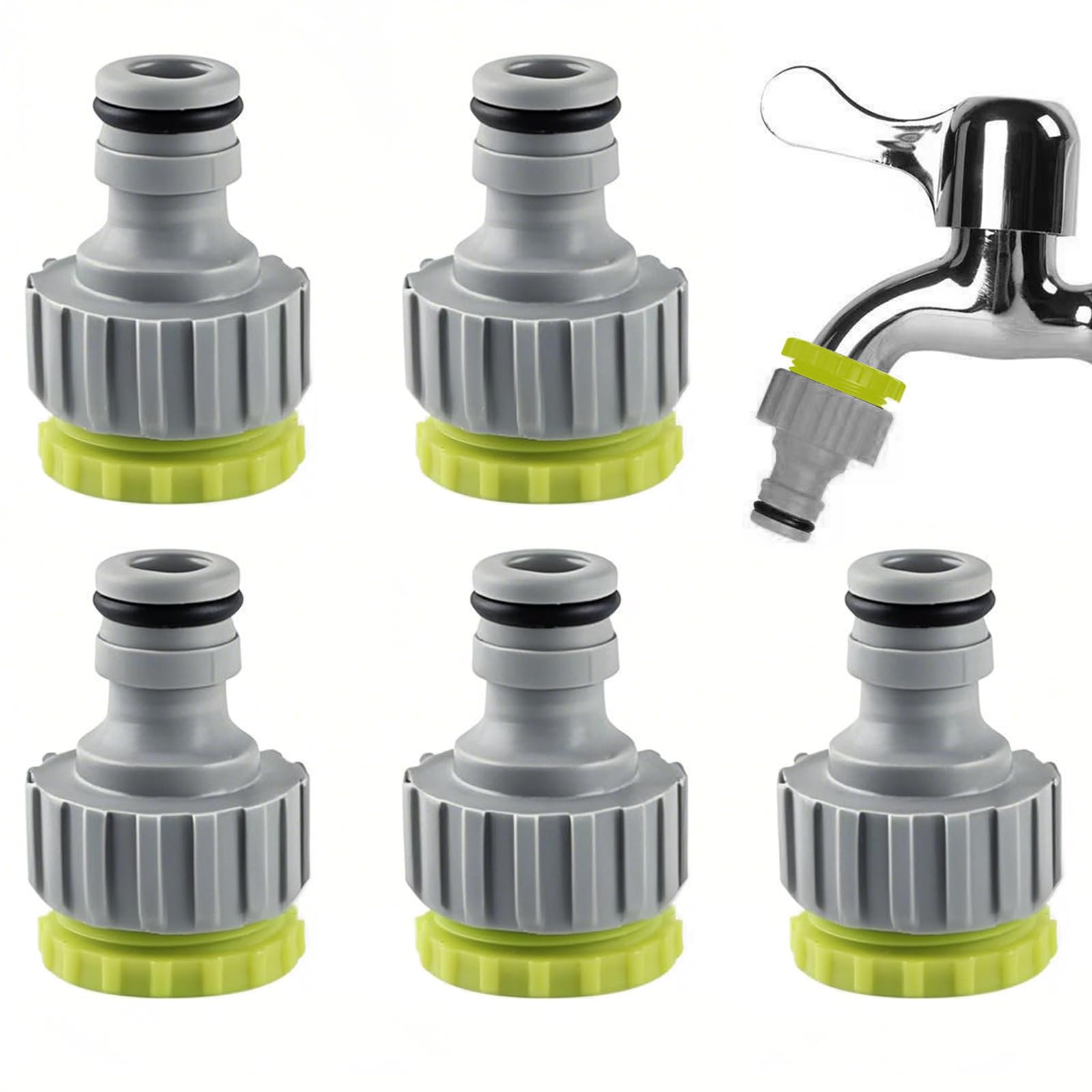 6 PCS Adattatori per Rubinetto da Giardino, Verde, Connettori Universali 2 in 1 per Tubo da Giardino, 1/2 e 3/4 Pollici, Raccordi in Plastica Resistente, Ideali per Irrigazione e Lavaggio Auto