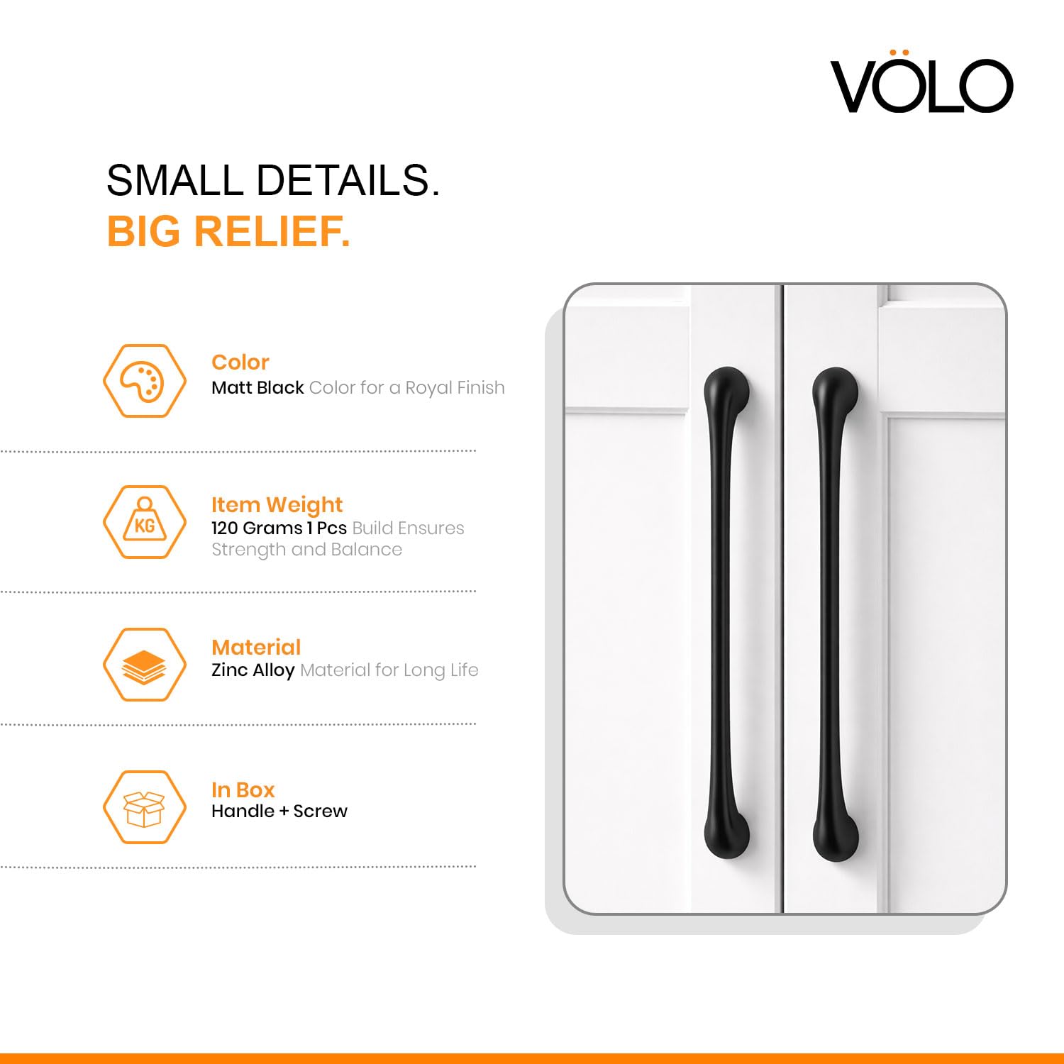 VOLO Door Pull Push Handle | Premium Rust Resistant Finish | 100% Made in India | Strong Grip and Durable Build, Wardrobe, Cabinet, Main Door Handle | (Matte Black, 160MM (8 Inch), 1 Piece) 1
