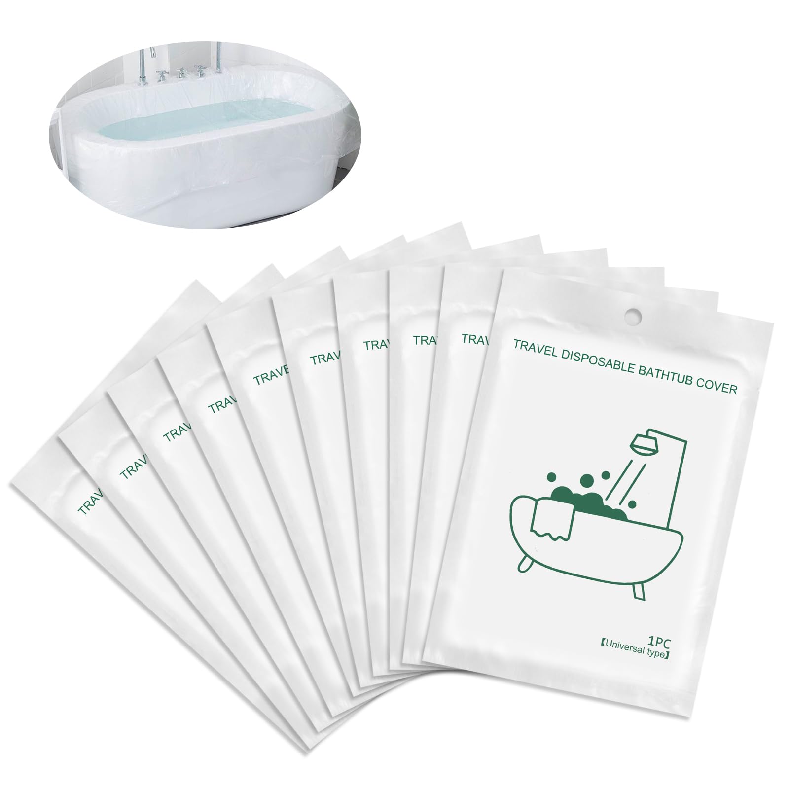 10-Pack Quality Bathtub Cover Liner Disposable Travel Bathtub Plastic Bag Portable Leak-Proof, Large Thickened Bath Tubs Lining Film for Home Hotel