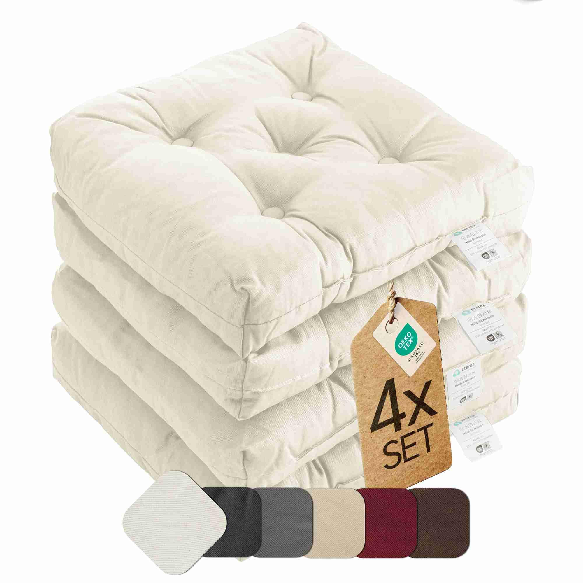 etérea Heidi Lot de 2 coussins de chaise - 42 x 42 cm - Pour l'intérieur et l'extérieur - Avec liens - Crème