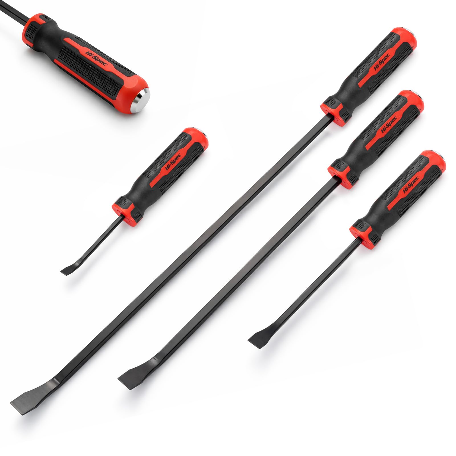 4pc Pry Bar Set 8/12/18/24 Inch Heavy Duty Angled Crowbar with Thicker Strike Caps for Prying Demolition