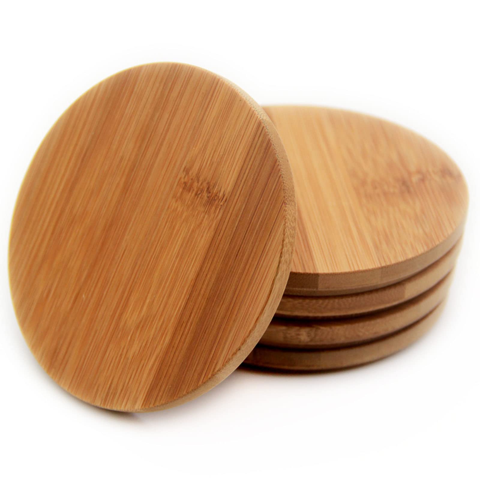 LPAYOK Cubiertas de Bambú para Tazas - Juego de 4 Tapas de Madera para Tazas de Vidrio de Té y Café