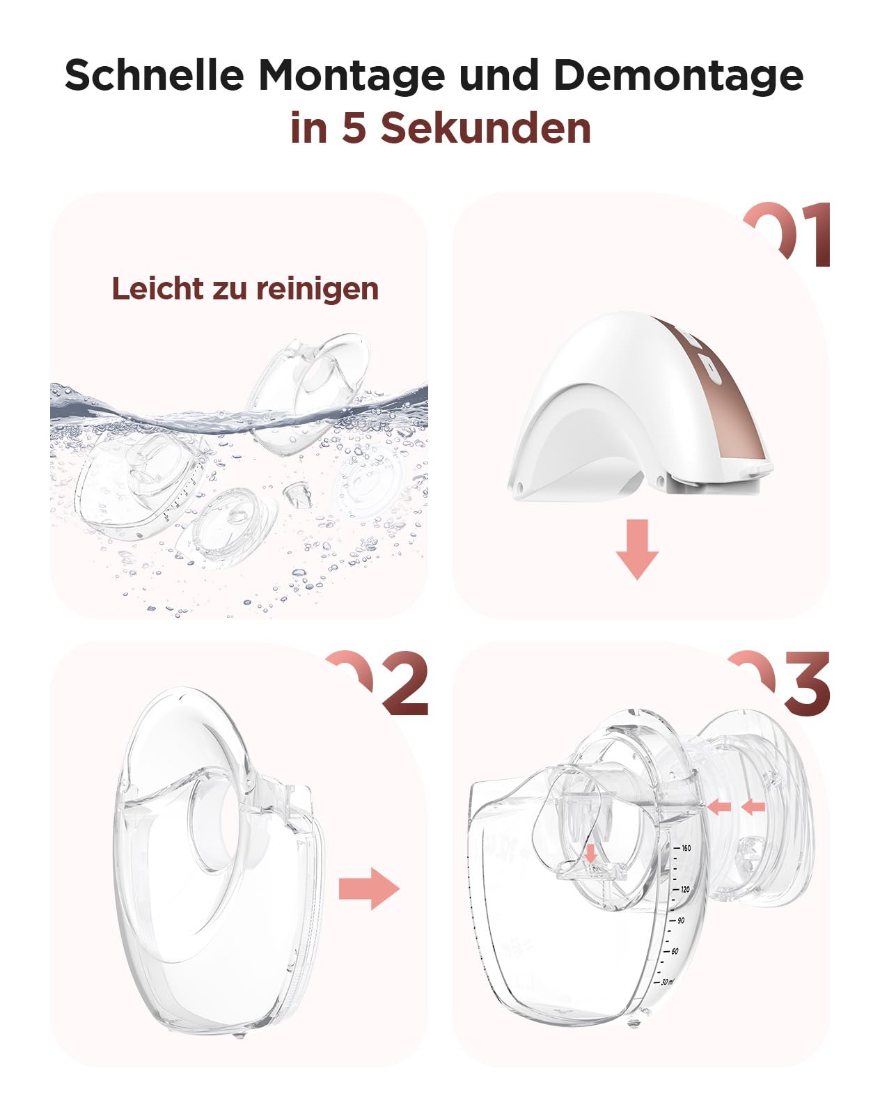 Haokoo Milchpumpe Elektrisch Freihändig - Tragbare Elektrische Milchpumpe für Unterwegs & Arbeit, 3 Modi 12 Stufen, Anti-Auslaufen, mit 17/19/21/24mm Flansch, 2 Stück